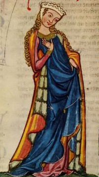 Die Gewandung einer hochgestellten Dame war nichts, dass man um billiges Geld erwerben hätte können - Bildauszug aus dem Codex Manesse