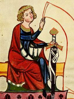 Das Vorbild: Darstellung einer auffllig wuchtigen Schwertscheide im Codex Manesse (Der Burggraf von Rietenburg)