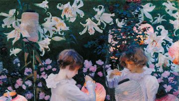 Rosen und Lilien wurden immer schon und werden nach wie vor gerne Seite an Seite gestellt - Ausschnitt aus dem Gemälde 'Nelke, Lilie, Lilie, Rose' von John Singer Sargent, um 1885 ...