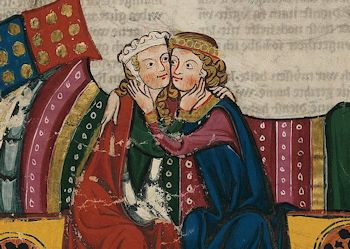 Hug von Werbenwag und seine Dame vertreiben sich sinnfällig die Zeit ..., Abbildung aus dem Codex Manesse