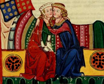 Höfisches Liebespaar: Herr Hug von Werbenwag mit seiner Dame, Abbildung aus dem Codex Manesse