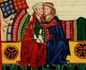 Hfisches Liebespaar: Herr Hug von Werbenwag mit seiner Dame, Abbildung aus dem Codex Manesse