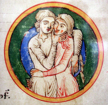Abbildung eines Liebespaares aus der Millstätter Handschrift, um 1200