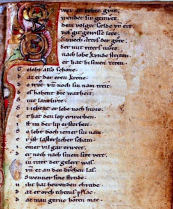 Hartmann von Aues Iwein; erste Seite der Handschrift B