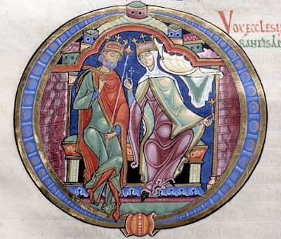 Knig Salomon und die Knigin von Saba; Initiale aus der Winchester-Bibel, 12. Jhdt.