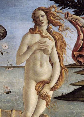 Ausschnitt aus Sandro Botticellis berühmten Gemälde 'Die Geburt der Venus,  spätes 15. Jhdt.