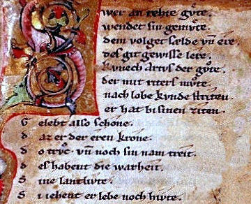Der Iwein des Hartmann von der Aue; Ausschnitt aus der Handschrift B, um 1200