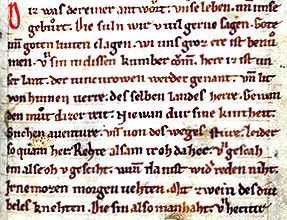 Der Iwein des Hartmann von der Aue; Ausschnitt aus der Handschrift B, um 1200
