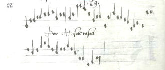 Ausschnitt der Melodienotation für Neidharts Sommerlied 23 aus einem Manuskript des 15. Jahrhunderts