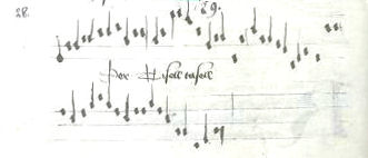 Ausschnitt der Melodienotation fr Neidharts Sommerlied 23 aus einem Manuskript des 15. Jahrhunderts