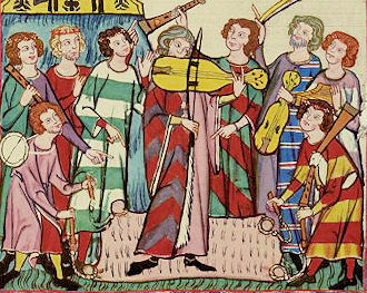 Abbildung von Musikern aus dem Codex Manesse, 1. Viertel 14. Jhdt.