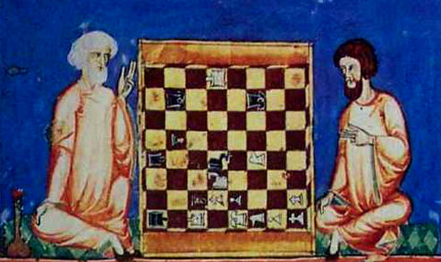 Maure und Christ beim gemeinsamen Spiel -  aus dem 'Libro de los Juegos' Alfons des Weisen, zweite Hlfte 13.Jhdt.