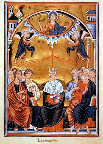 Die Herabkunft des Heiligen Geistes zu Pfingsten, Abbildung aus dem sogenannten Ingeborg Psalter, um 1200 