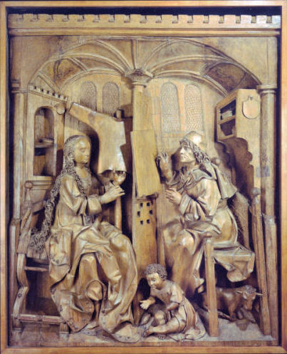 Der heilige Lukas malt das Bildnis von Maria - Schrein aus Lindenholz von Jakob Beinhart um 1500