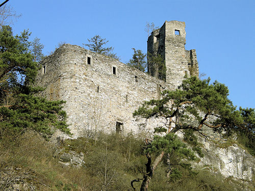 So präsentiert sich die Burgruine von der Ortschaft Eibenstein aus ...
