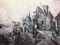 ... wie die Abbildung eines alten Stiches, der noch einen zweiten Wehrturm zeigt.