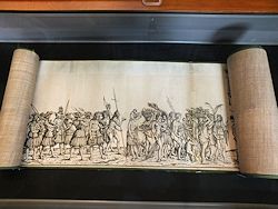 Wie es 'der letzte Ritter' Maximilian I verstand, sich im Triumphzug feiern zu lassen, zeigt dieser im Jahre 1777 mit den orignalen Druckstöcken gefertigte Nachdruck; hier zu sehen ein Ausschnitt aus dem 'Zug der fremden Völker'.