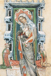 Mystik als wichtige religiöse Strömung im Mittelalter; Hedwig von Andechs-Meranien, Abbildung aus dem sogenannten Hedwigs-Codex, Mitte 14. Jhdt.