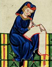 Schreiber mit Schriftrolle, Codex Manesse, 14. Jhdt.