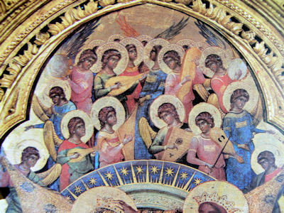 Das Tönen der himmlischen Heerscharen, Ausschnitt aus einem Gemälde des Paolo Veneziano, erste Hälfte des 14.Jhdt. 