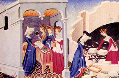 Frauen im Beruf - Ausschnitt einer Abbildung aus dem 'Livre de la Cité des Dames', Buchmalerei, Pariser Werkstatt des Meisters der 'Cité des Dames', Anfang 15. Jhdt.