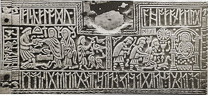 Frontseite des sogenannten 'Runenkästchens von Auzon, um 700 n.Chr.