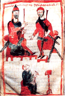 Karl der Groe und sein Sohn Pippin als Gesetzgeber, aus dem Codex Modena