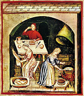 Szene aus einem mittelalterlichen Haushalt, Taccuino Sanitatis, 14. Jhdt.