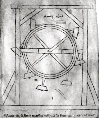 'Perpetuum Mobile' aus dem Skizzenbuch des Villard de Honnecourt, um 1230